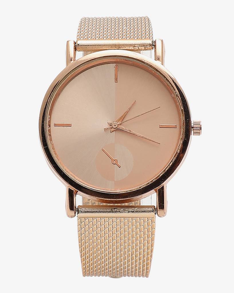 Rose Gold Analog Round Dial With Metal Mesh Strap : HSWC1029