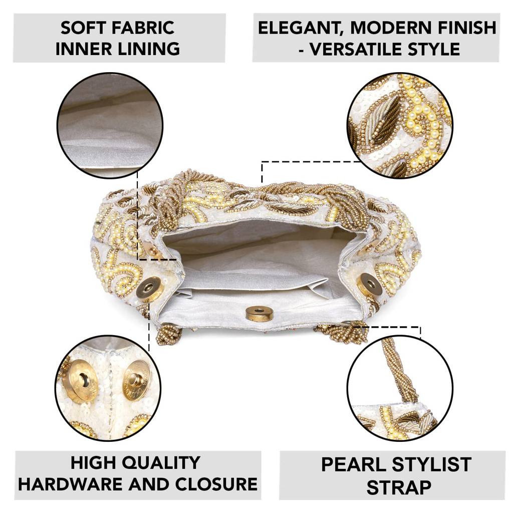 Potli Bags For Women Evening Bag Clutch Ethnic Bride Purse With Drawstring (P17Br) : P17BRW