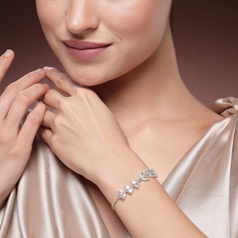 American Diamond Pear-Cut Cluster Chain Bracelet – Lightweight Occasion Wear : AD-140-IRBR