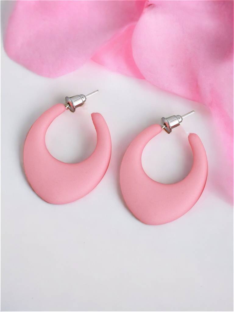 4 Pairs Combo Earrings- Pink And White Color Plastic Studs And C Shaped Drops : 190-CHEX-1015-4