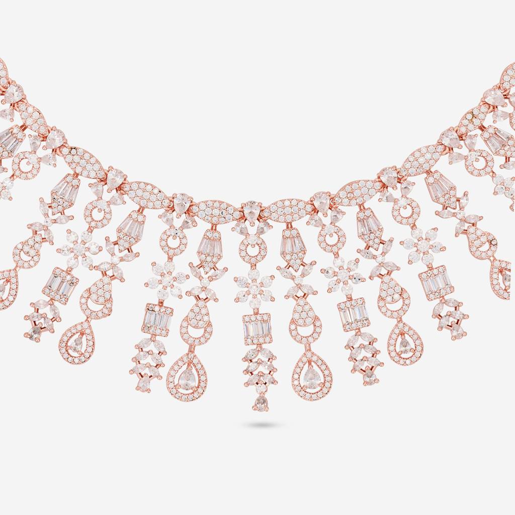 White Rose Gold - Plated Party Wear Zircon Necklace - 463278 : 463278