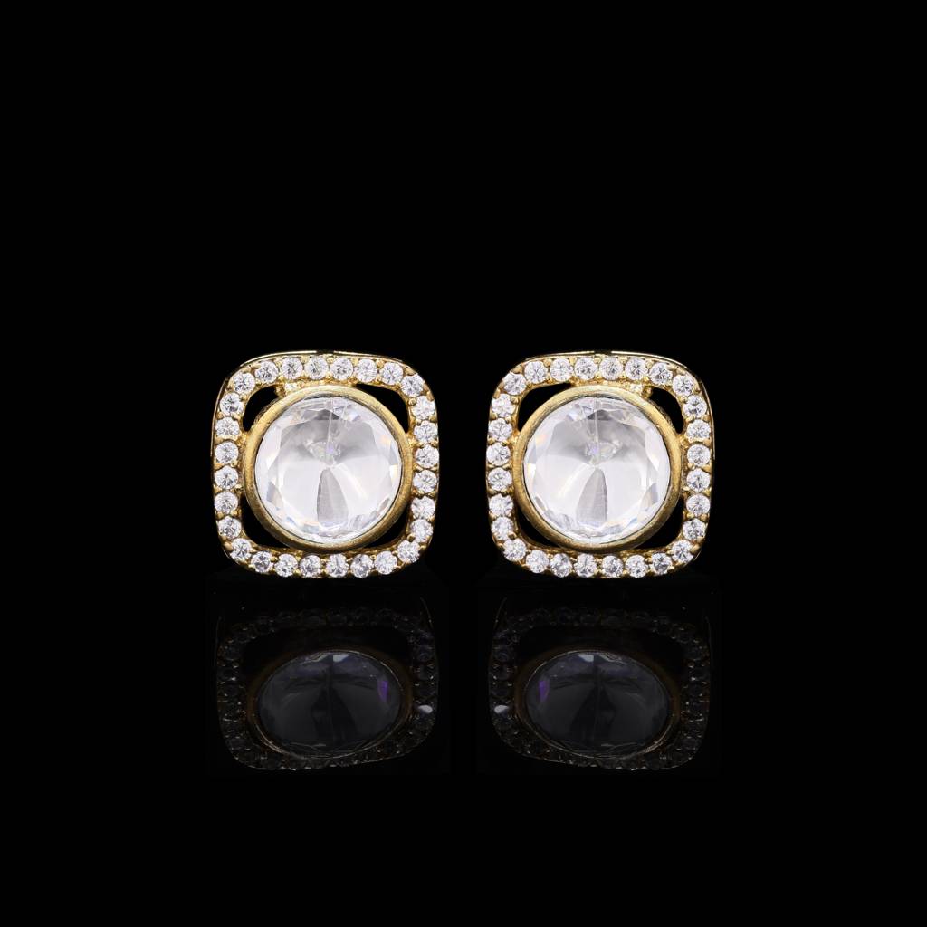 Antique Gold Finish Square Halo Polki Cufflink Pair For Men : 700024_2