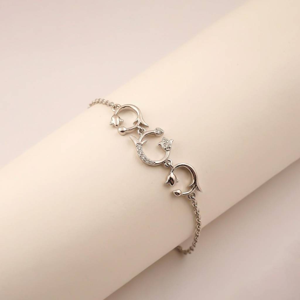 Silver Nature Floral Vine Bracelet : ZLBR-1081