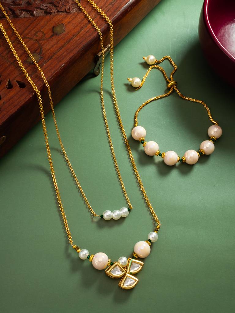 Pearl Beaded Necklace And Bracelet Set : NK4473