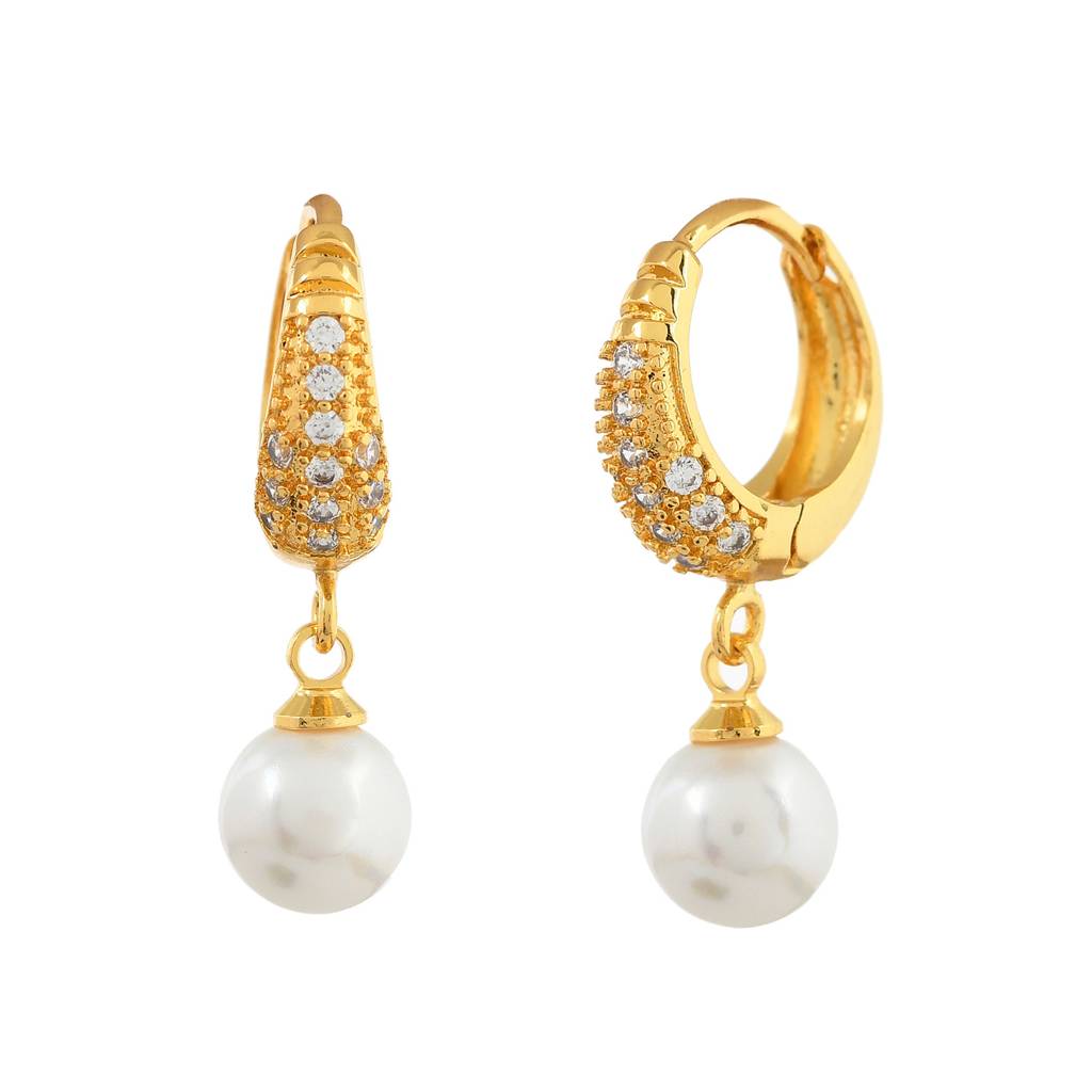 Sparkling Essentials Pearly Tara Hoop Earrings : 8905124547481