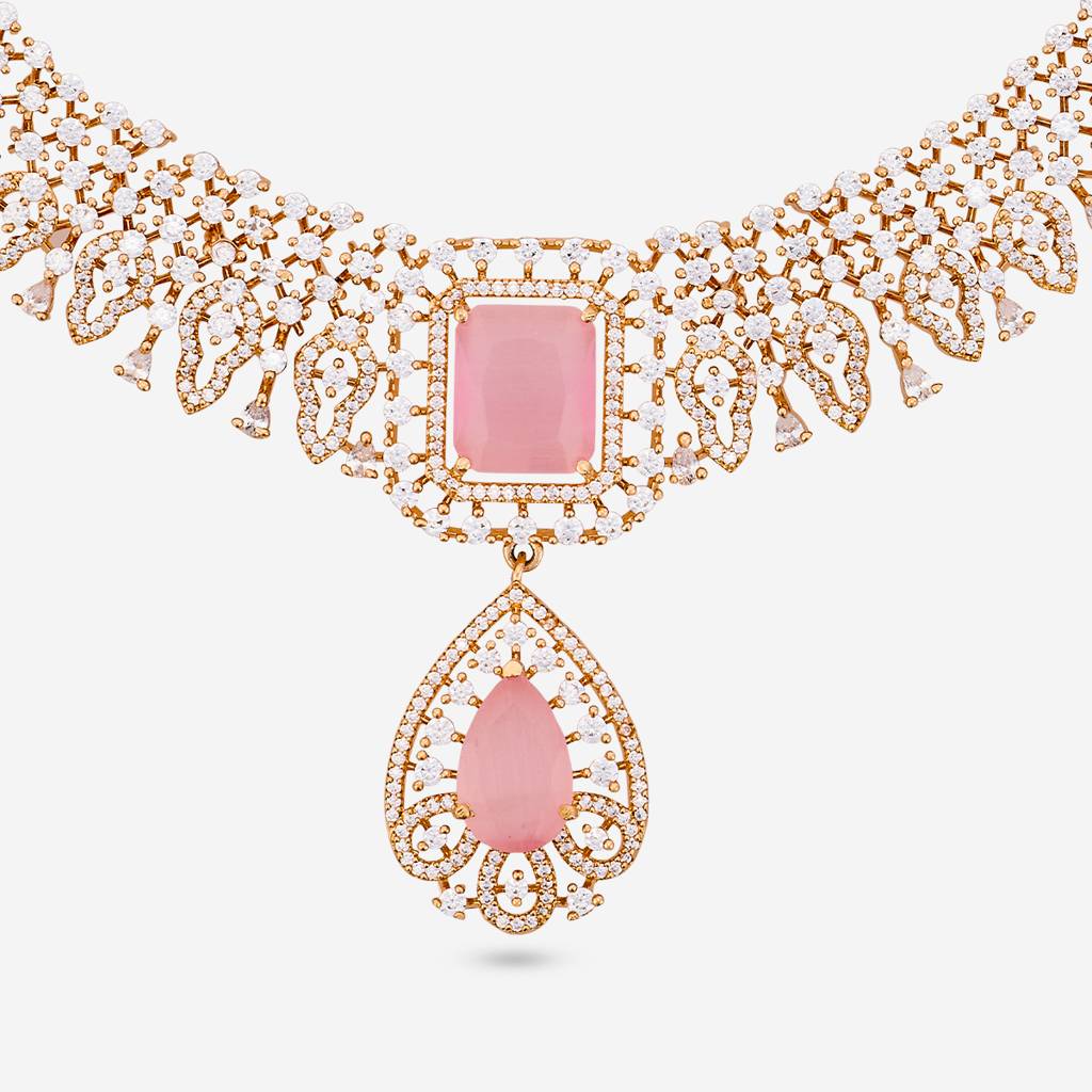 Pink Gold-Rose - Plated Party Wear Zircon Necklace - 469796 : 469796