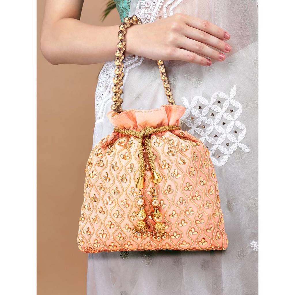 Potli Purses For Women Handmade Evening Handbag Stylish Bridal Fashion Wristlet Bag For Girls (P27B) : P27PCH