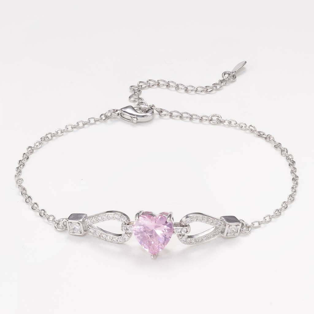 Pink Silver Plated Stylish Bracelet For Women Crystal & Cubic Zirconia Studded Casual & Festive Wear Jewellery Gif : PX9B275PK