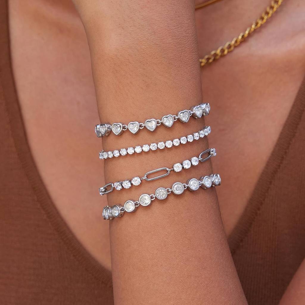 Multicolor Stainless Steel & Silver Finish Bracelet Set For Women  | Premium Elegant Cz & Heart Design Bracelets  : B0112065-S