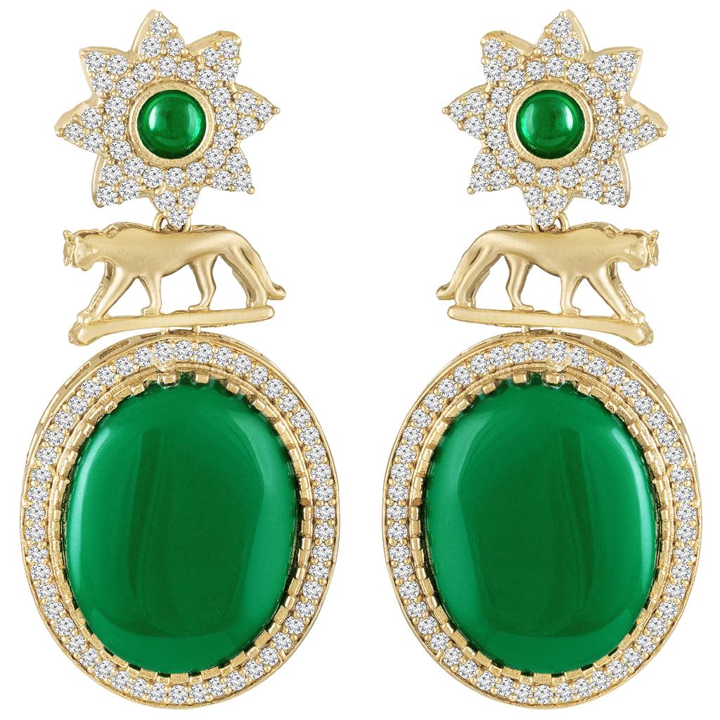 Green Ethnic Dangle Earrings For Women & Girls | Gold Plated | Cubic Zirconia Faux Emerald Studded | Festive Bridal : PF77E05G