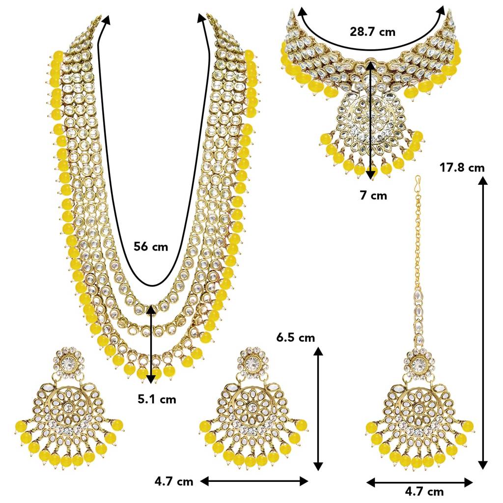 18K Gold Plated Kundan Faux Bead Bridal Necklace Jewellery Set For Women Girls : PF25BR106Y