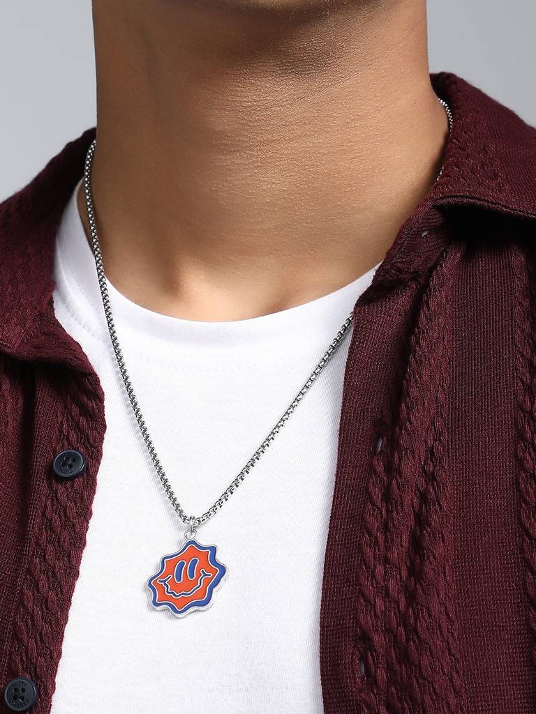 Men'S The Fluid-Smile Pendant Necklace - Metallic Silver : FAPD1171