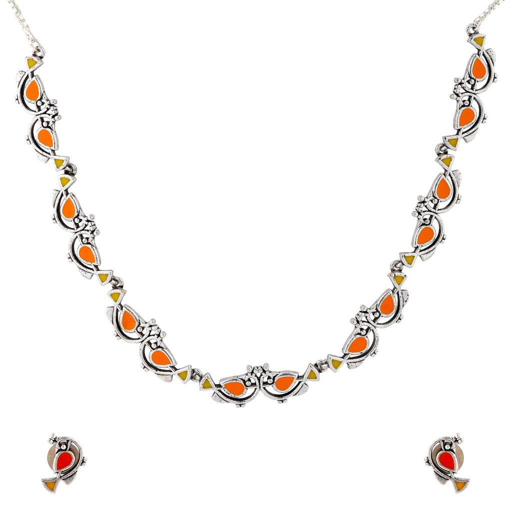 Madhubani Vihang Vibes Oxidised Enamel Necklace Set : 8905124562873