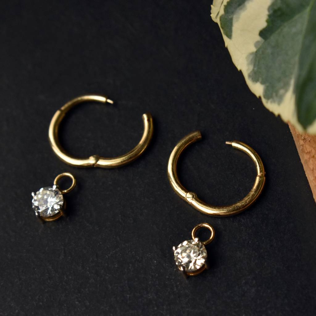Dangling Charm Hoops With Lab Grown Diamond In 14K Yellow Gold : T730LG-14Y
