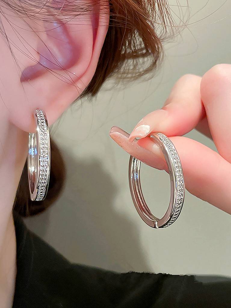 Combo Set Silver And Gold Plated Cubic Zirconia Studded Hoop Earrings Trending Fashion Jewellery For Women & : PX8E36G-PX8E195