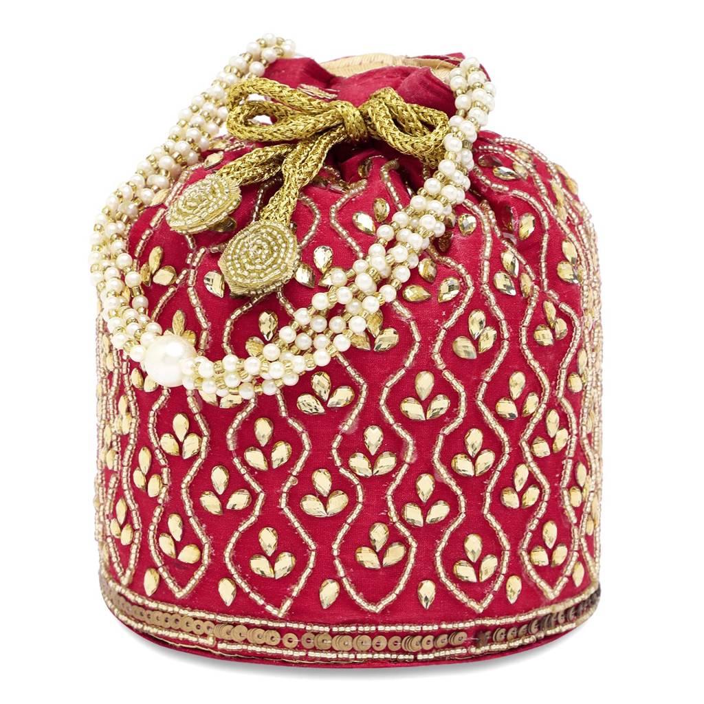 Embroidered Potli Bag For Women Handmade Ethnic Purse Evening Handbags Stylish Bridal Fashion Clutch Bag Gift For Girls : P88R