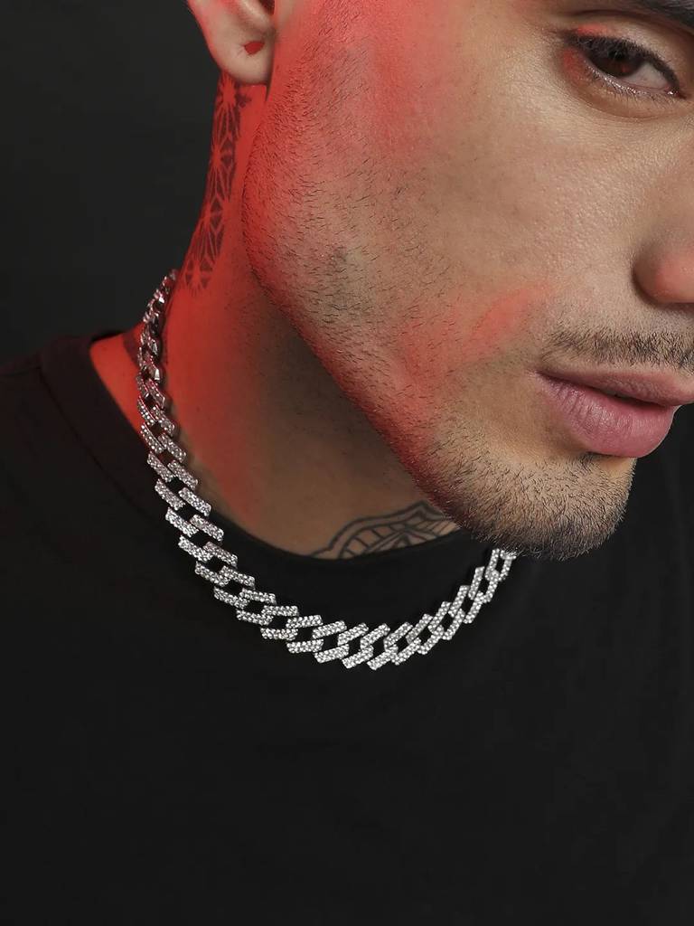 Men'S Embellished Criss-Cross Chain Necklace - Silver : FANC1080
