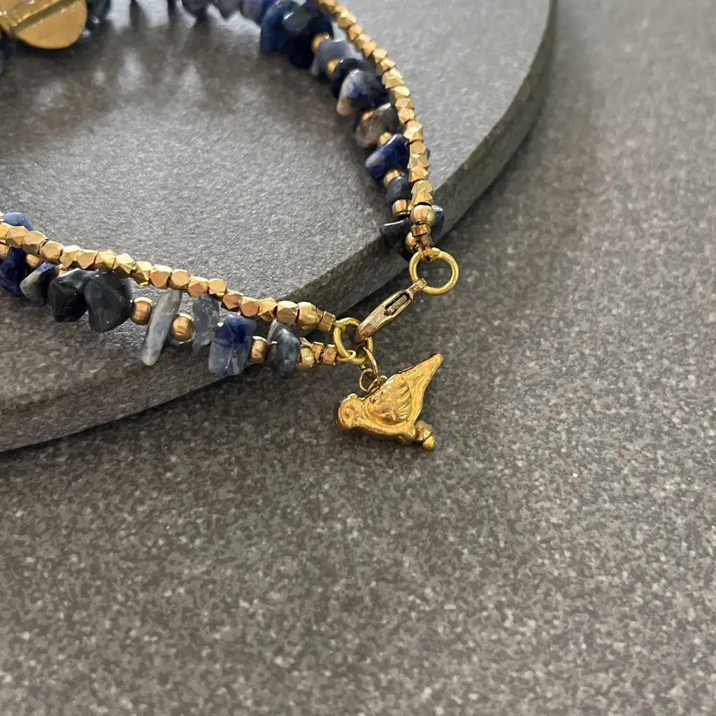 Lapis Lazuli Bracelet With Bird Charms : B20