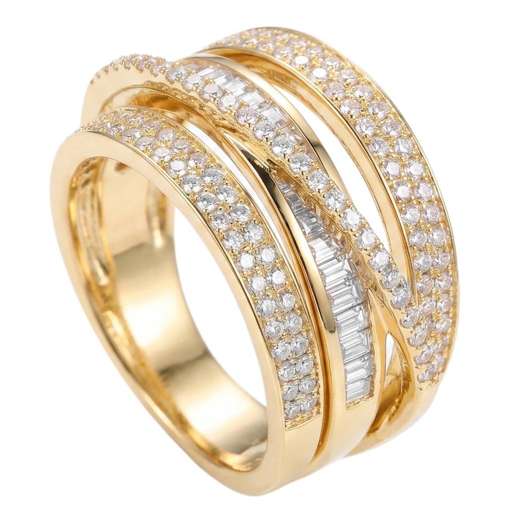 Fancy Gold Plated Spiral Finger Ring For Women Size - Us 7 Baguette Stone & Cz Studded Festive & Casual Wear Jewel : PX9R3052G
