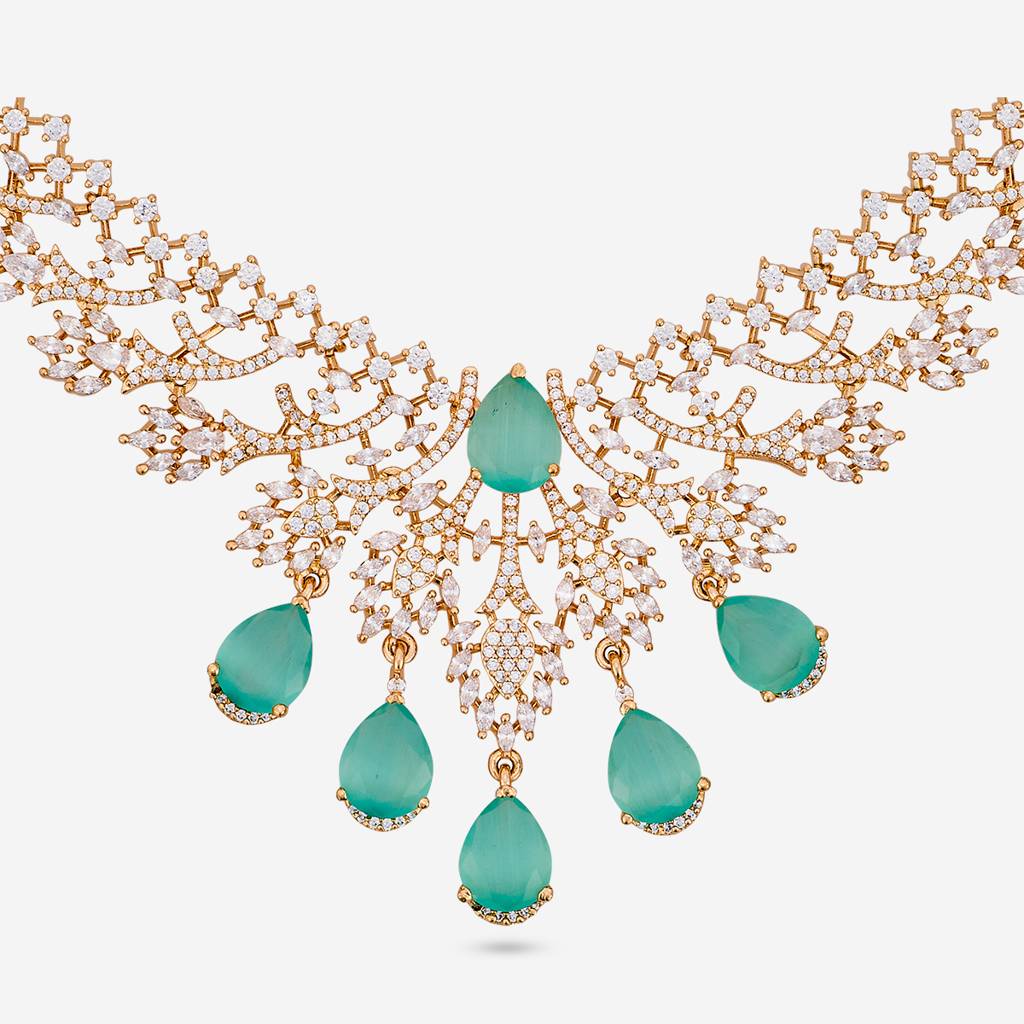 Gold-Rose - Plated Party Wear Zircon Necklace - 469931 : 469932