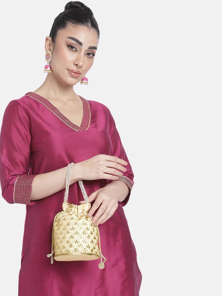 Embroidered Potli Bag For Women Handmade Ethnic Purse Evening Handbags Stylish Bridal Fashion Clutch Bag Gift For Girls : P88CRM