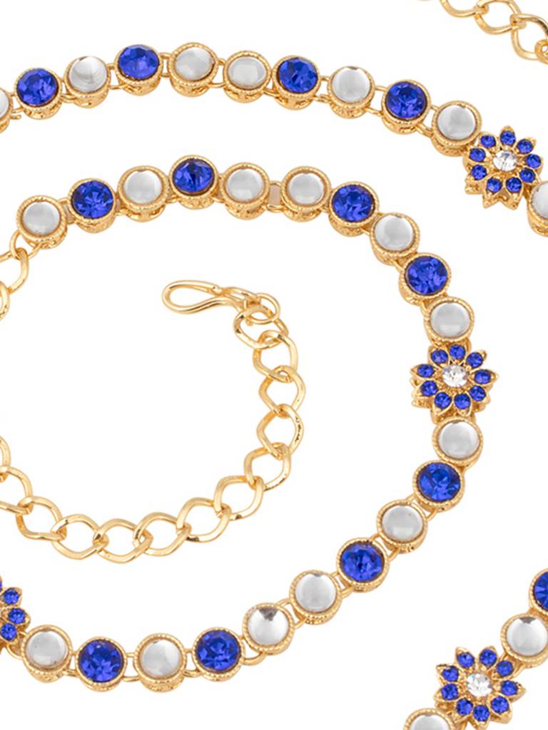 Peora Traditional Jewellery 18K Gold Plated Blue Kundan Waist Belt Kamarband Belly Chain For Women Girls : PF37BCHB003BL