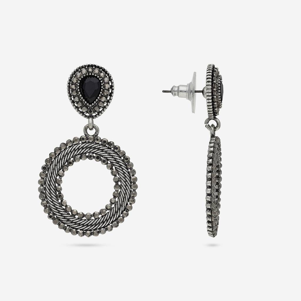 Black Oxidised - Plated Casual Wear Trendy Earring - 450659 : 450659