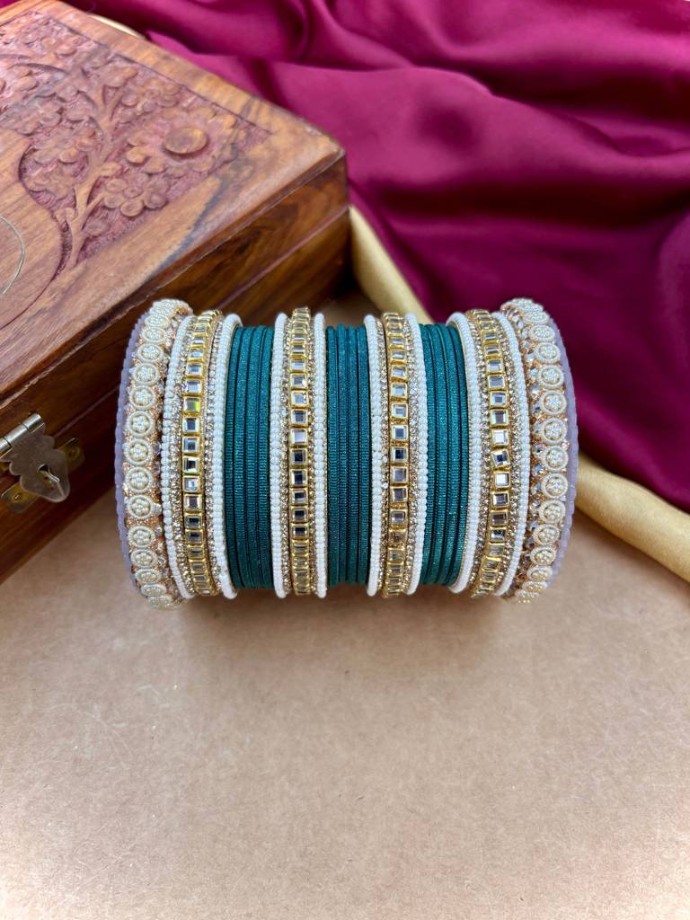 Traditional Kundan Bangles : HB-68-24-PEACOCK