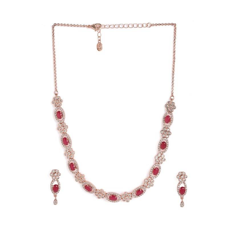 Dazzling Cz Leaf Motif Necklace Set | Festive Ready : AD-884-RGRBNKER