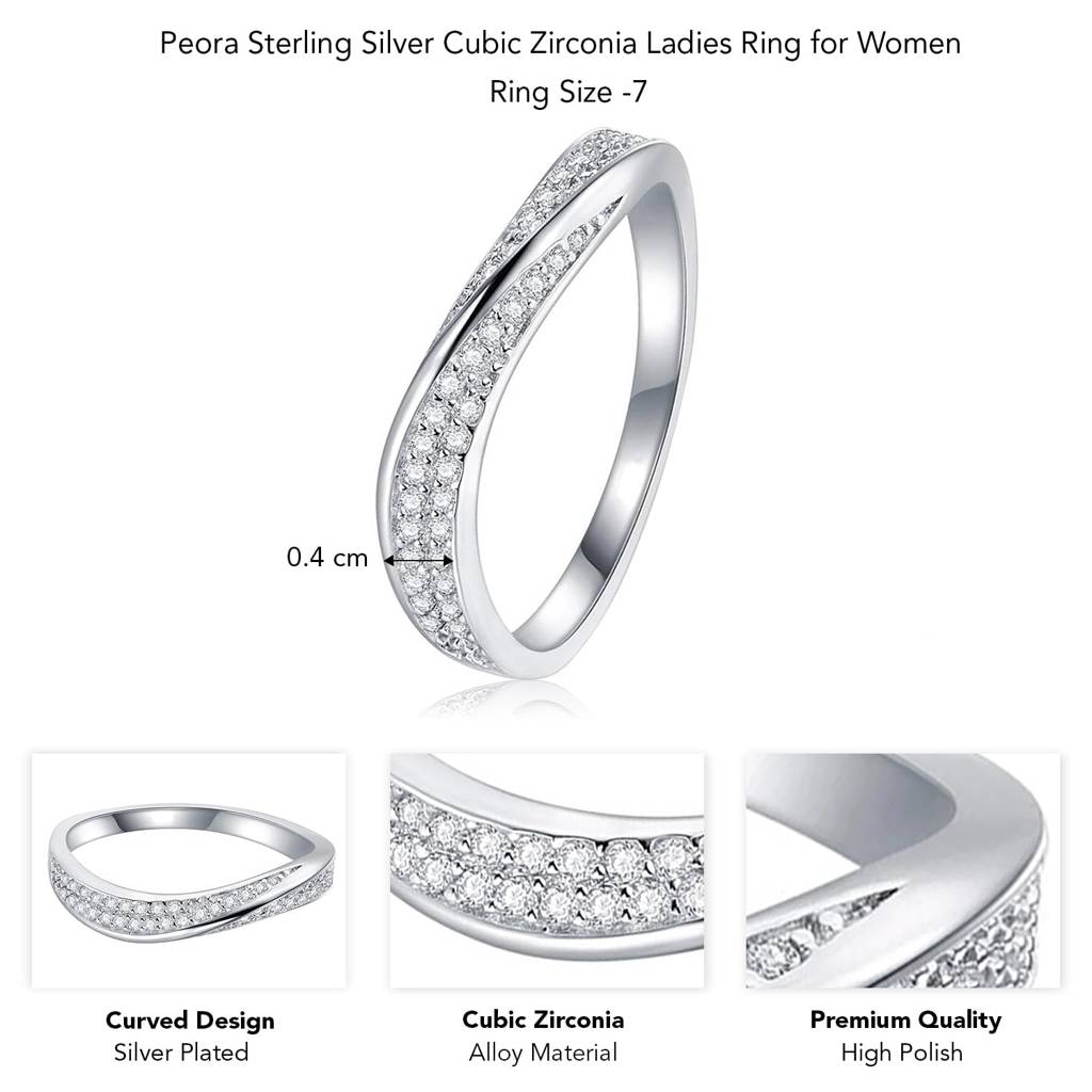 Silver Plated Cubic Zirconia Studded Finger Ring Stylish Engagement Anniversary Fashion Jewellery Gift For Women G : PX9R3011W