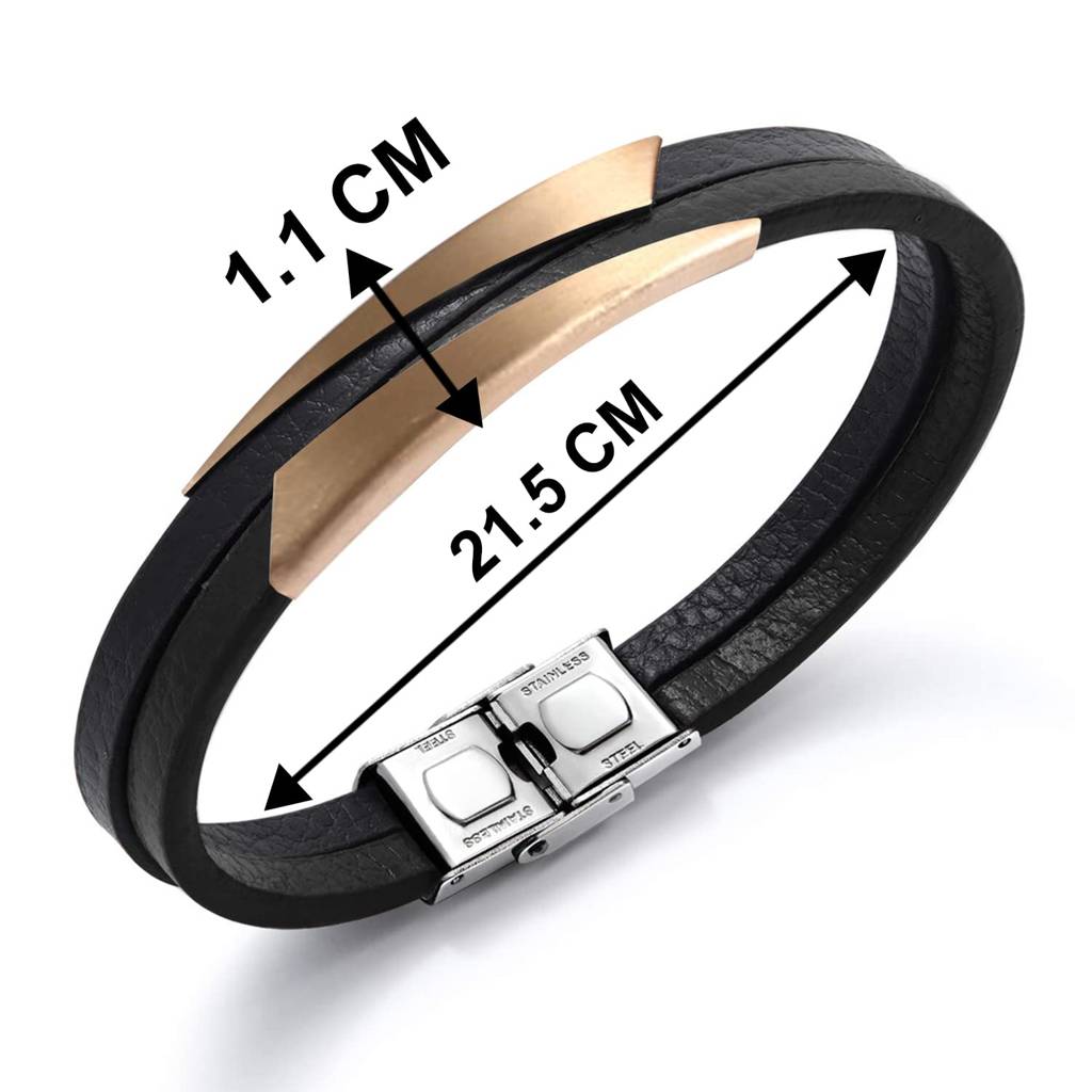 Black Synthetic Leather With Rose Gold Plated Metal Bracelet Stylish Design Fashion Casual Jewellery Gift For Men & : PX9LB34C
