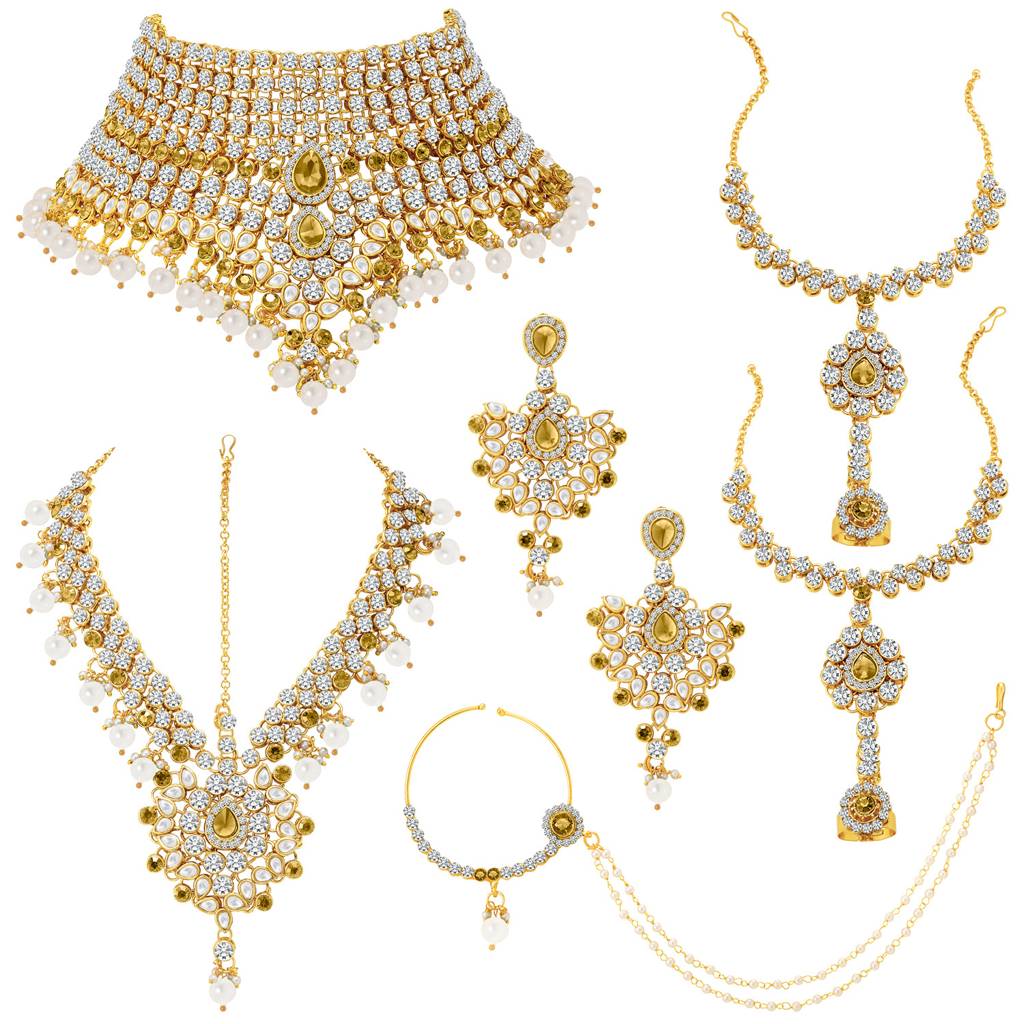 Peora American Diamond Studded Jodha Akbar Bridal Choker Necklace Traditional Jewellery Set Gift For Women  : PF37BRBLP021LCTW