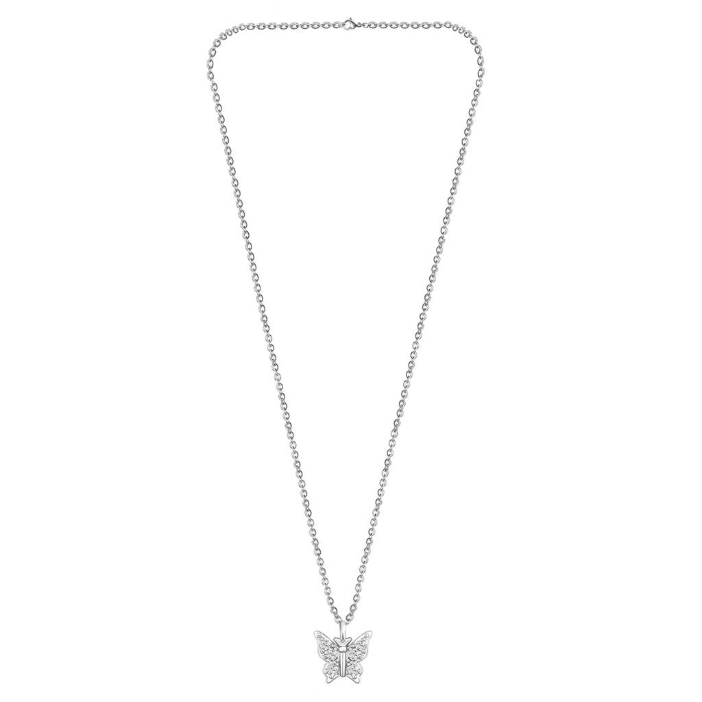 Silver Plated Butterfly Shape Pendant Chain For Women & Girls | Crystal Studded | Casual & Daily Wear Jewellery | G : PX9P113W