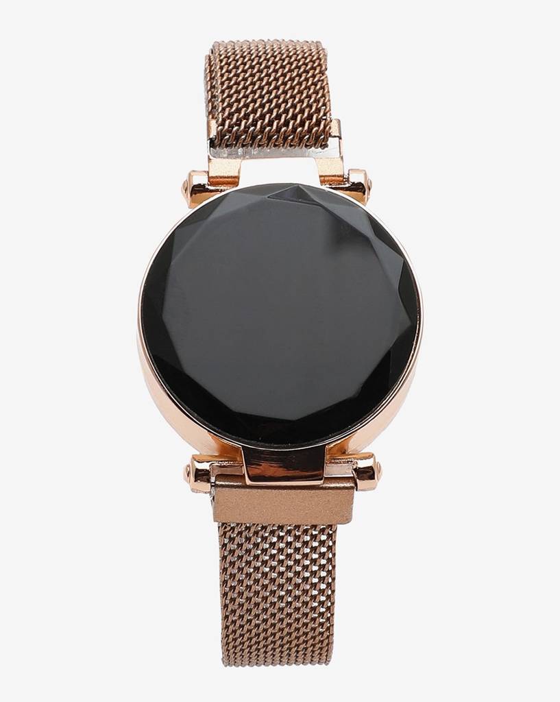 Black Digital Diamond Cut Round Dial & Gold Mesh Metal Strap : HSWC1008