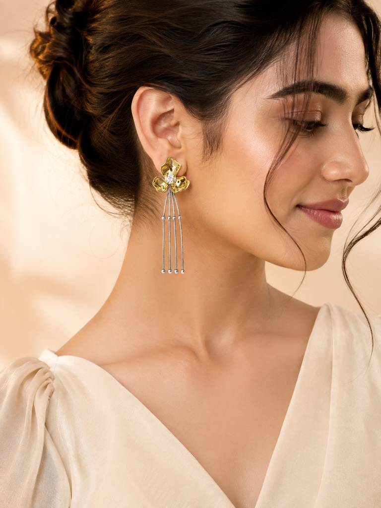Floral Cascade Drop Earrings : AN-LJ-GO-0065-DE