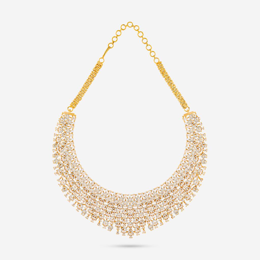 White Rhodium-Gold - Plated Party Wear Zircon Necklace - 454180 : 454180