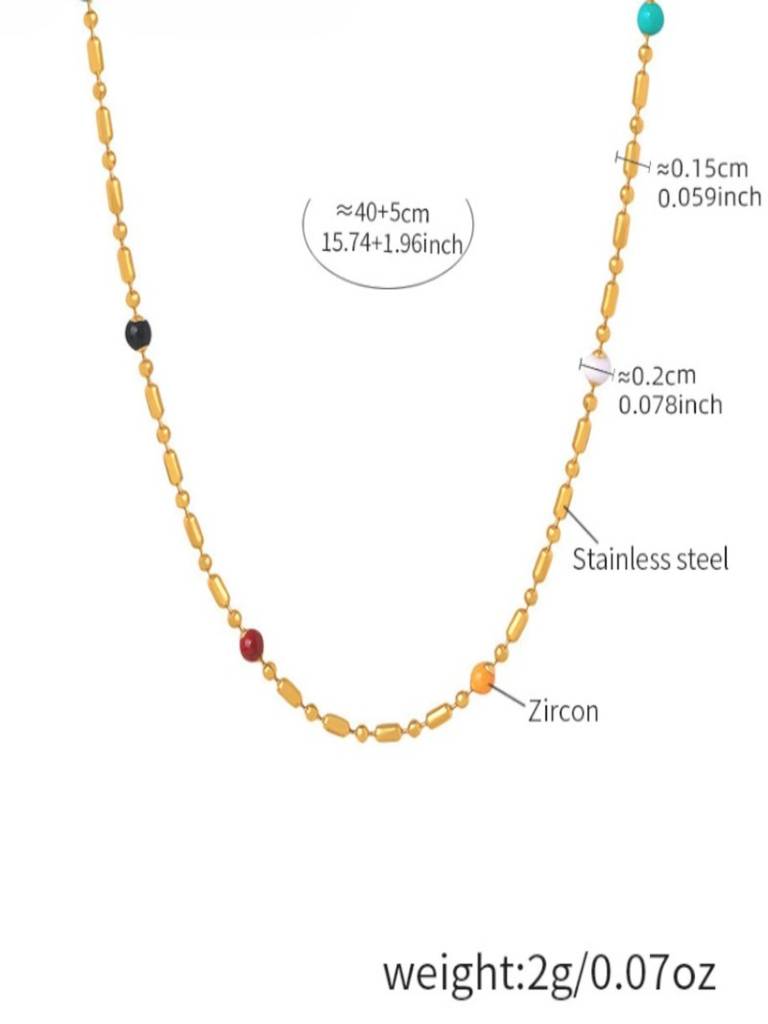 Beaded Chain Necklace For Women Anti-Tarnish Waterproof 18K Gold Plated : ALL1125N1693_40