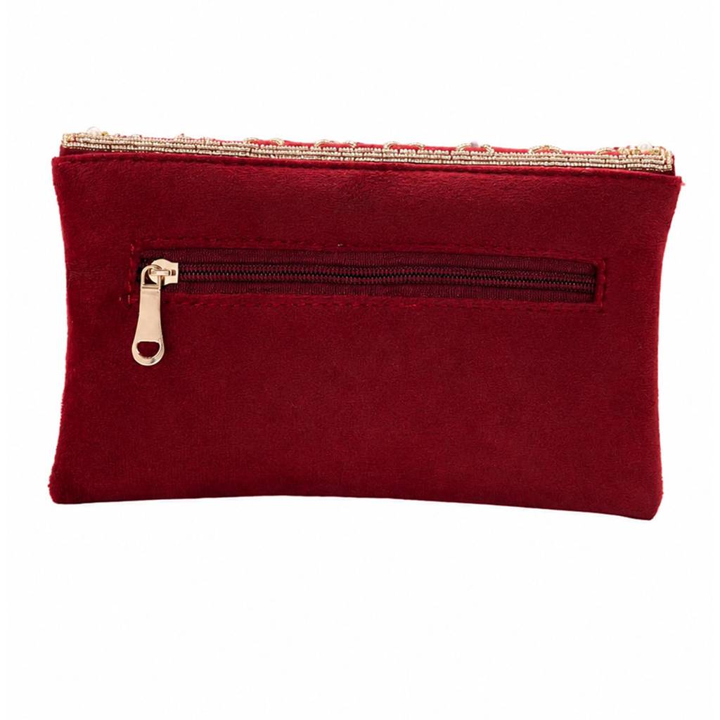 Quilted Pearl Embellished Clutch Bag For Women | Gold Beaded Strap | Wedding Festive Evening Purse : C189M