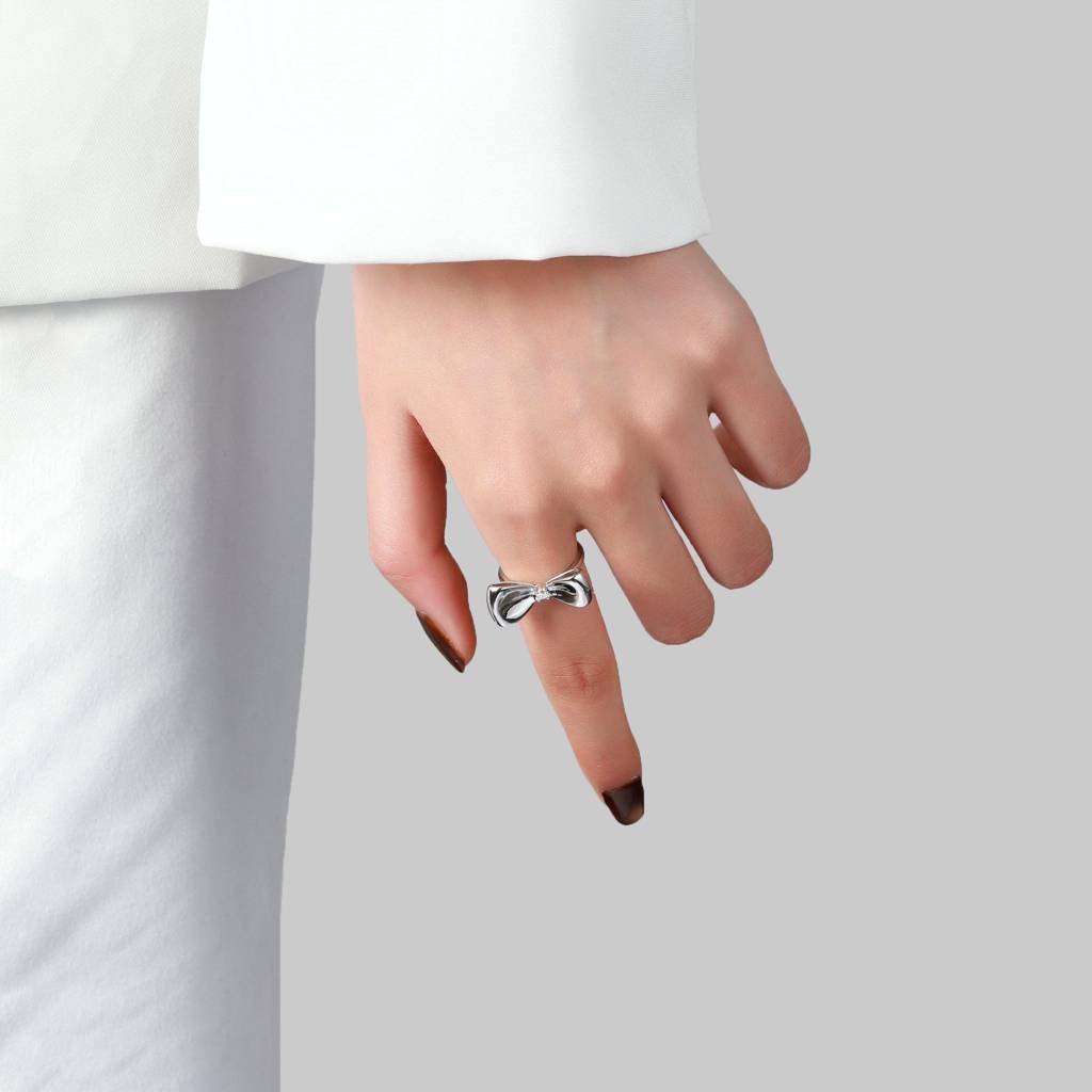 Silver-Plated Bow Studded Ring : RS14510-S