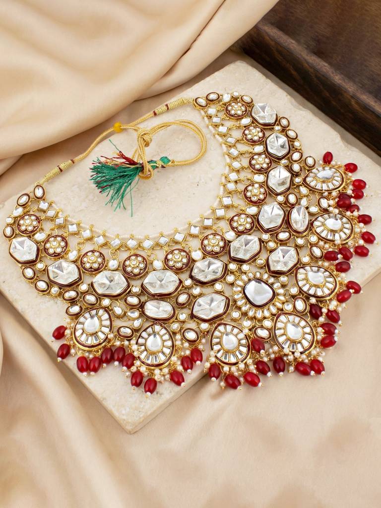 Bridal Kundan Necklace Jewellery Set For Women | Maroon Meenakari Gold Plated Ethnic Jewellery With Jhum : 4125-IZR-005-M-2026