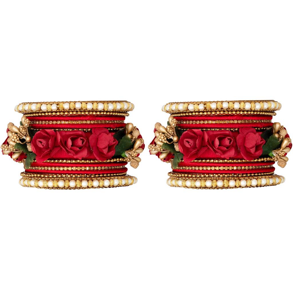 Golden Rose Flowers Decorative Bangle Set Bridal Chuda Indian Ethnic Jewellery For Women : PF51B22R