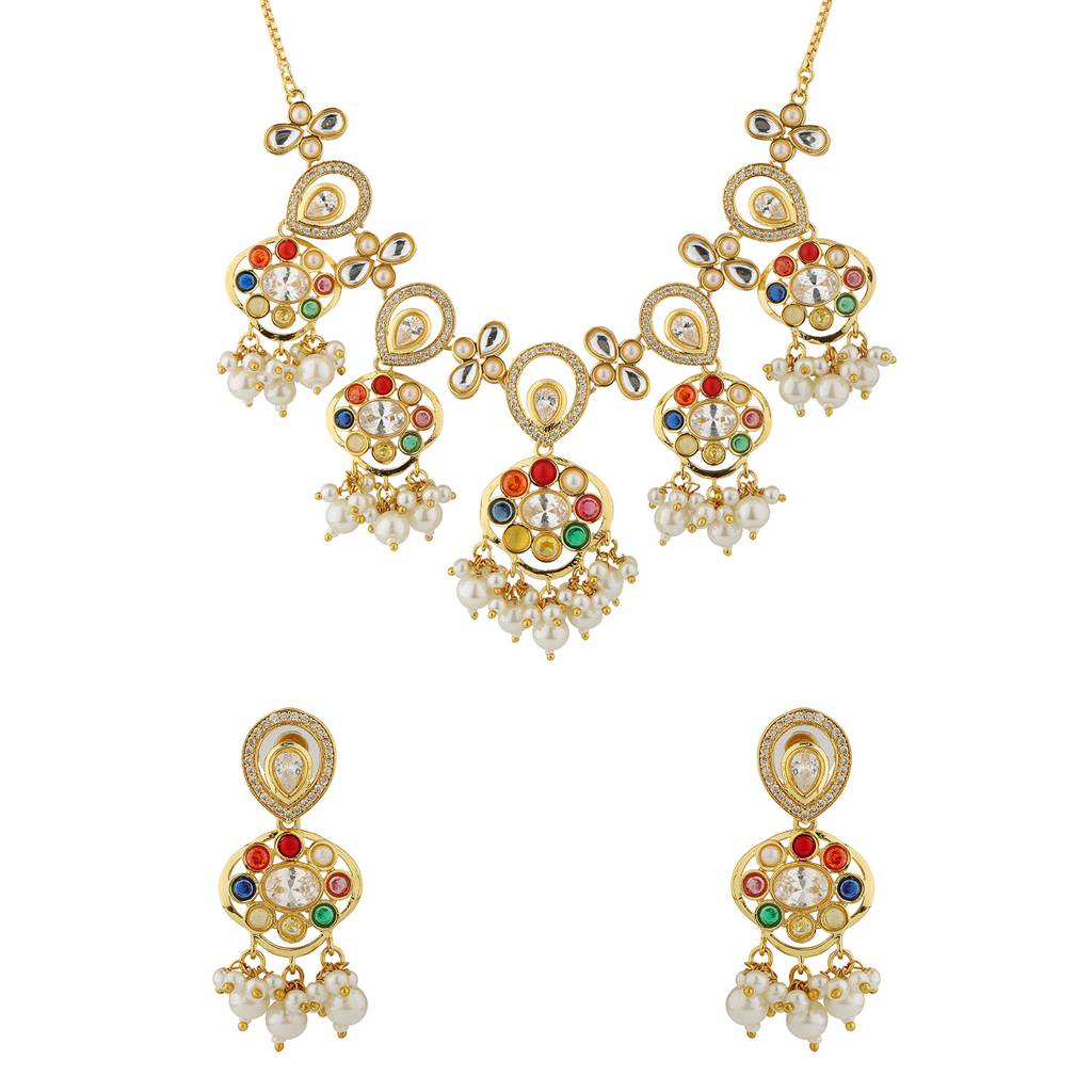 Navratna Fluid Elegance Short Necklace Set : 8905124570915