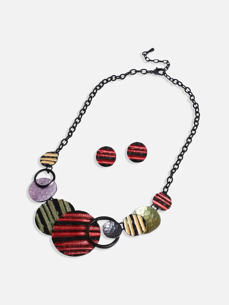 Women'S Multicolour Textured Circular Jewellery Set : SOHIJS9801