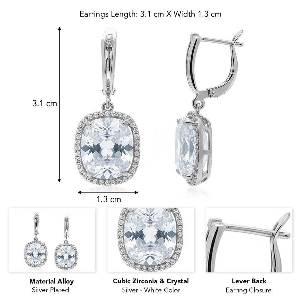 Silver Plated Cubic Zirconia & Crystal Studded Fancy Stylish Hoop & Drop Earrings Jewellery Gift For Women & Girls : PX9E3129SW