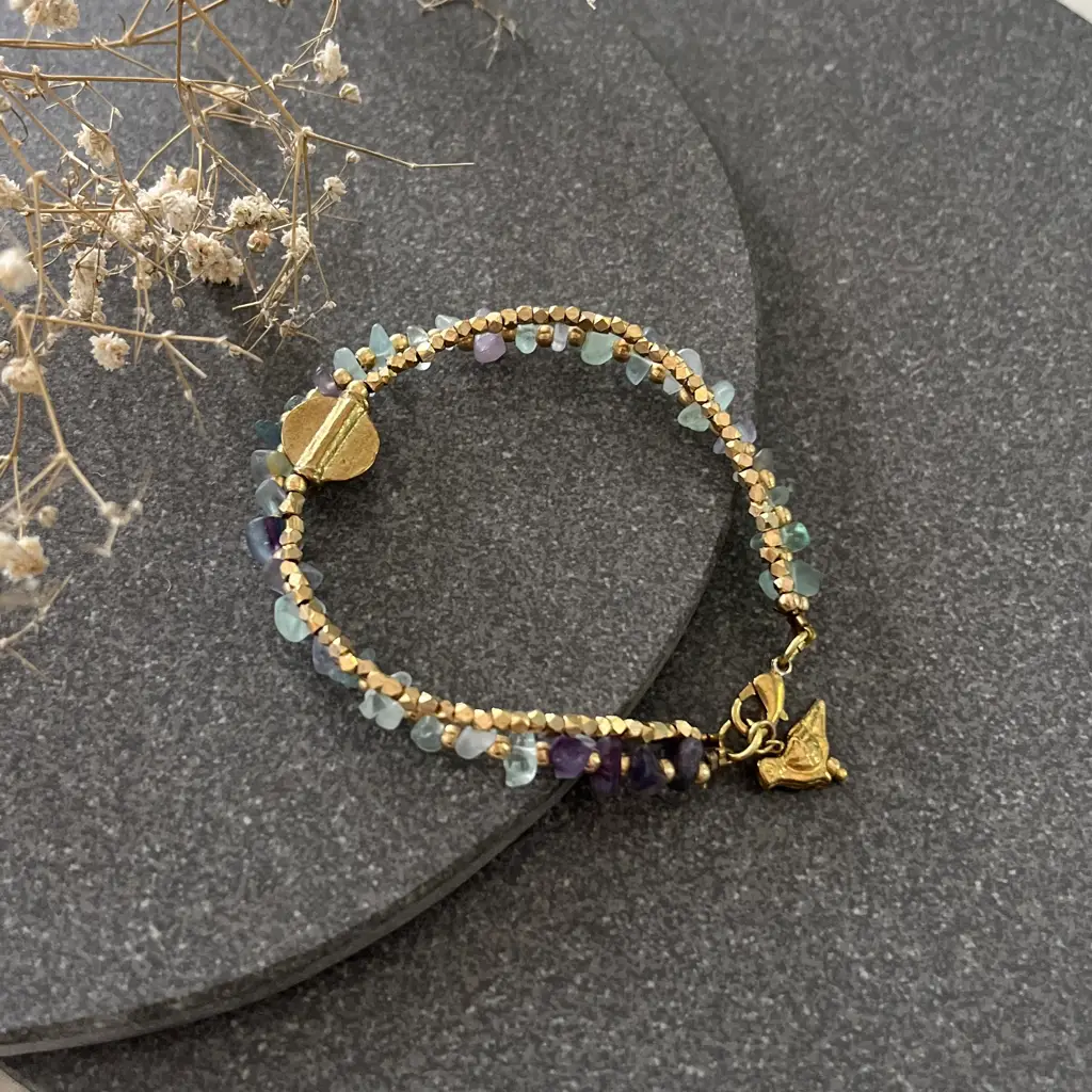 Green Fluorite Bracelet With Bird Charms : B23