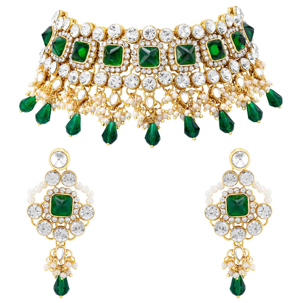 Peora Traditional Gold Plated Kundan Choker Necklace & Dangle Earring Ethnic Jewellery Set Gift For Women & Girls : PF25N1142G