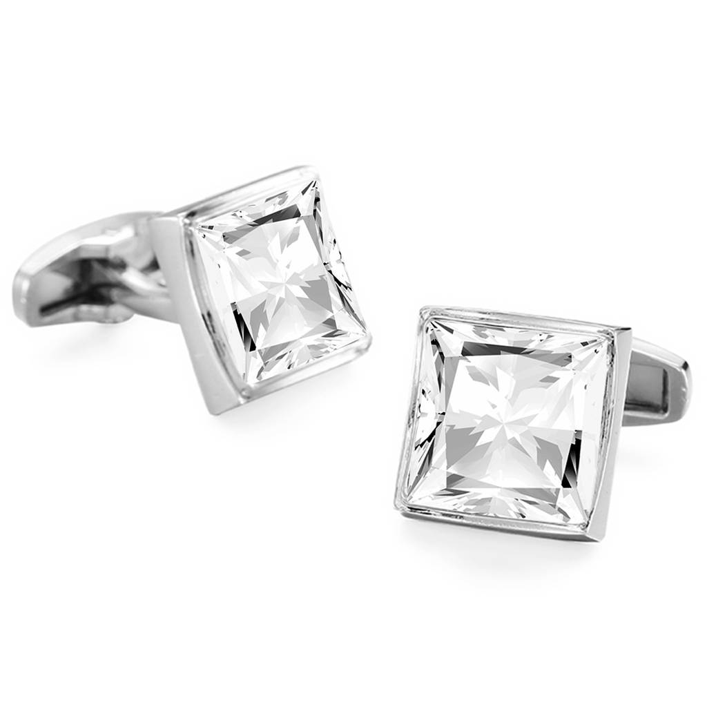 Silver Plated White Crystal Cufflinks Wedding Business Accessories For Men Boys - Valentines Gift For Him : PX9CL23W