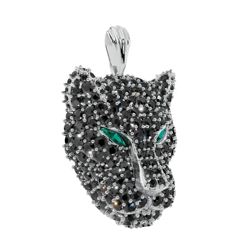 The Midnight Prowler Semi Silver Pendant Necklace : BLKPNTHR-SM-C-W