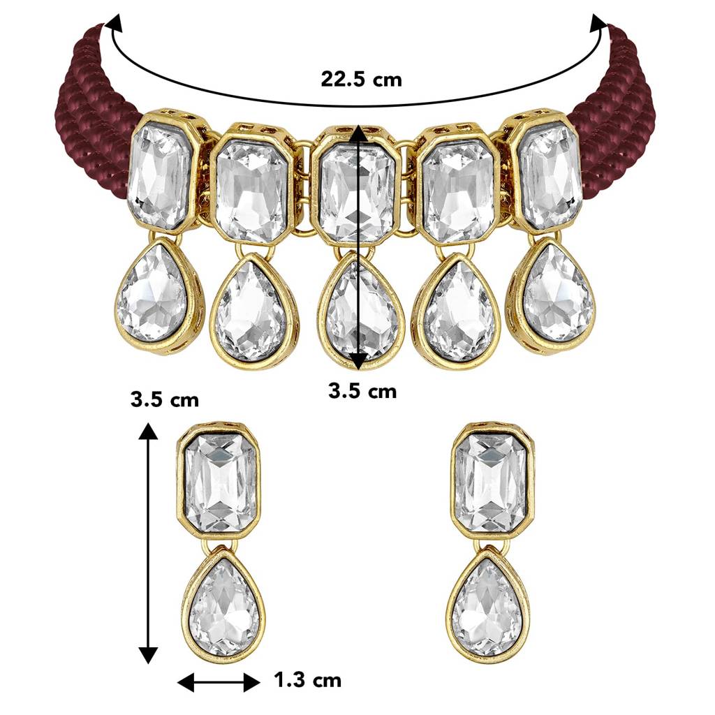 Crystal Pearl Traditional Ethnic Bridal Choker Necklace With Earrings Jewellery Set For Women Girls : PF24N2905M
