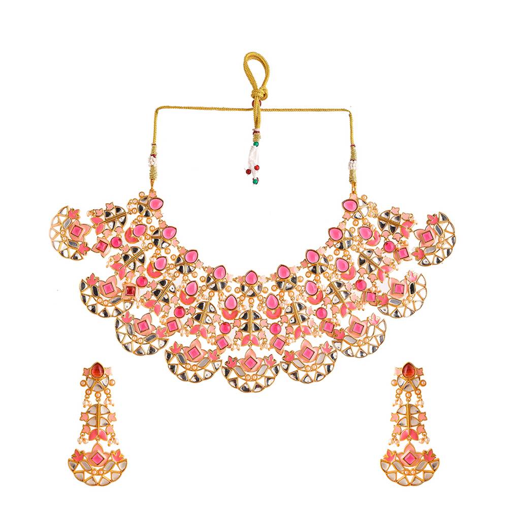 Forever More Pink Stones And Pearls Enamelled Opulent Jewellery Set : 8905124498004